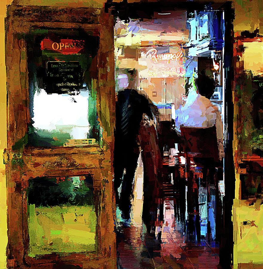 A glimpse inside the restaurant through the open door Mixed Media by Tatiana Travelways