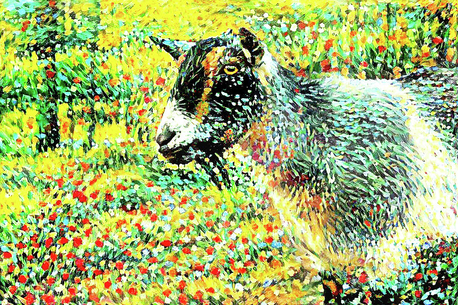 A Goat in the Garden Digital Art by Peggy Collins