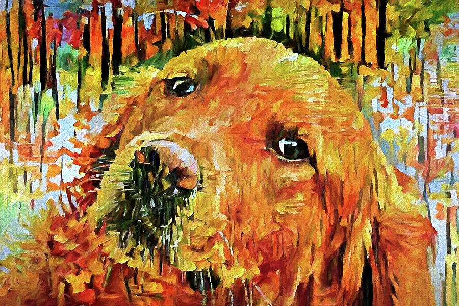 A Golden Retriever Dog in Autumn Mixed Media by Peggy Collins