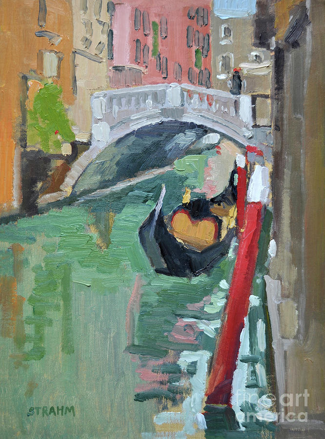 A Gondolier and his Gondola, Venice, Italy Painting by Paul Strahm