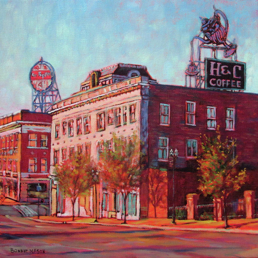 A Good Blend - H and C Coffee Sign and Dr. Pepper Sign in Roanoke Virginia Painting by Bonnie Mason