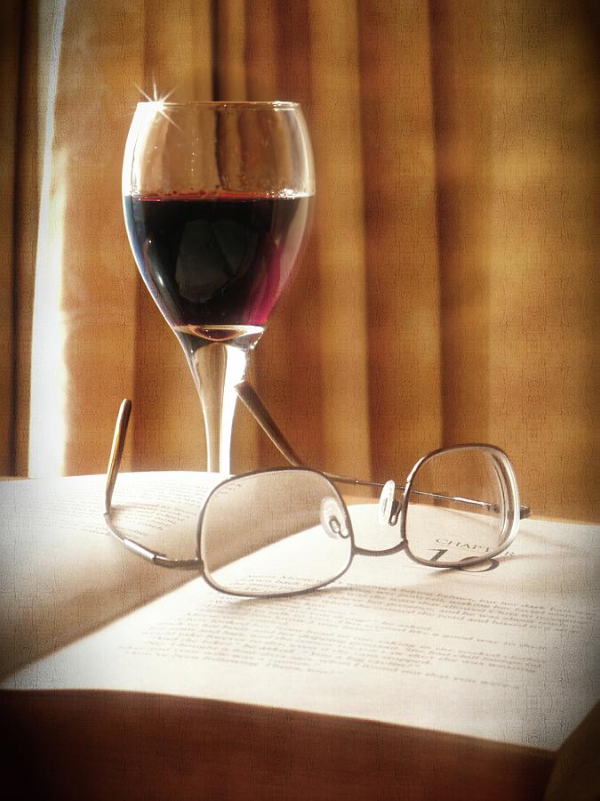 Wine Photograph - A Good Book and A Glass of Wine by Lucinda Walter