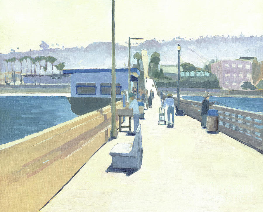 A Good Day of Fishing, OB Pier, San Diego Painting by Paul Strahm