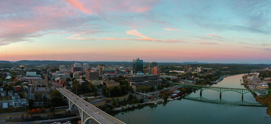a gorgeous cityscape at sunset along Tennessee River Photograph by Marcus Jones
