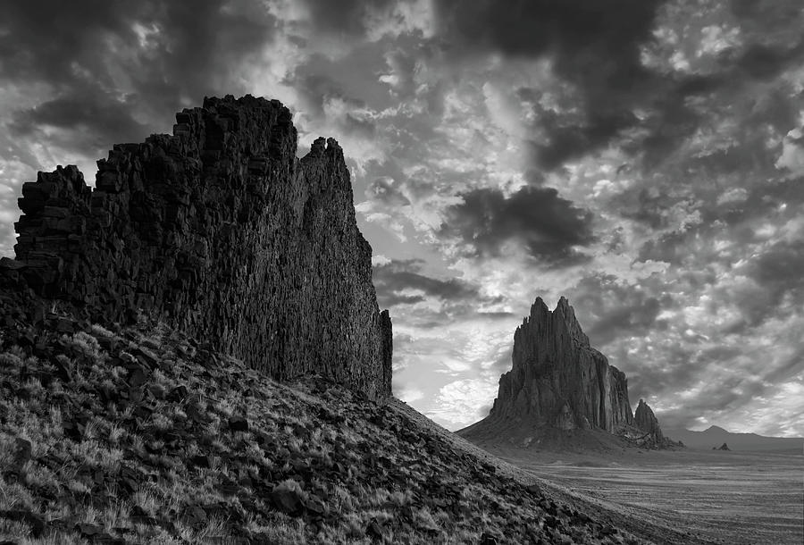 Nature Digital Art - A Gorgeous Sunset Over Shiprock in Black and White, NM, USA by Derrick Neill