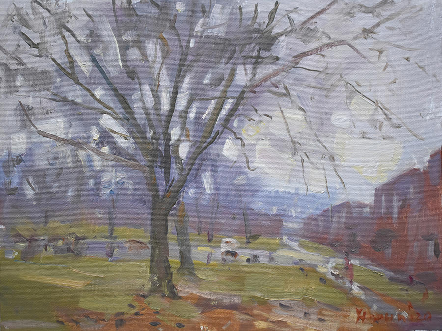 Tree Painting - A Gray Drizzling Day by Ylli Haruni