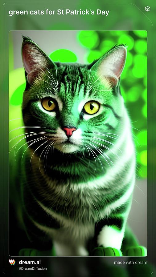 A Green Cat For St. Pats Digital Art by Denise F Fulmer