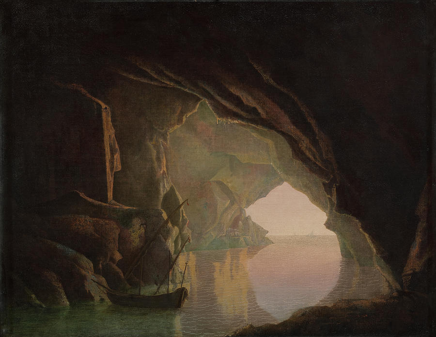 A Grotto in the Gulf of Salerno, Sunset Painting by Joseph Wright
