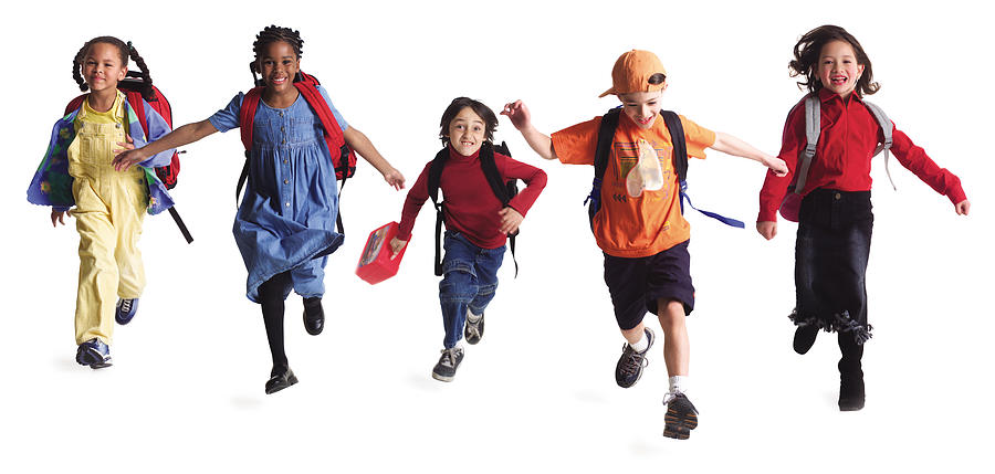 A Group Of Kids With Backpacks Run Forward As If Just Getting Out Of School Photograph by Photodisc