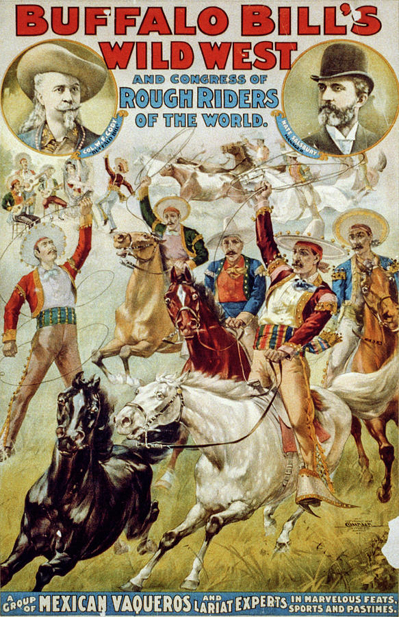 Horse Drawing - A Group of Mexican Vaqueros and Lariat Experts by Buffalo Bills Wild West Show Poster