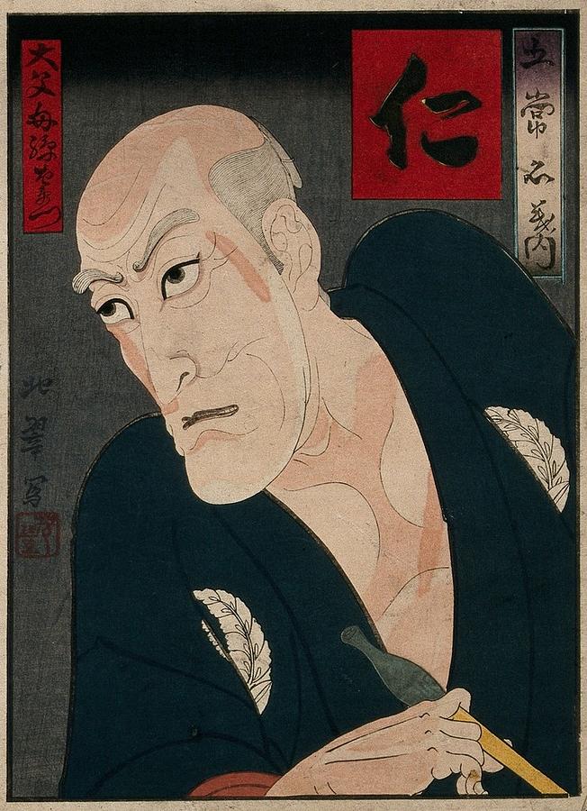 A half-length figure of a man. Colour woodcut by Hokusui, early 1860s Painting by Artistic Rifki