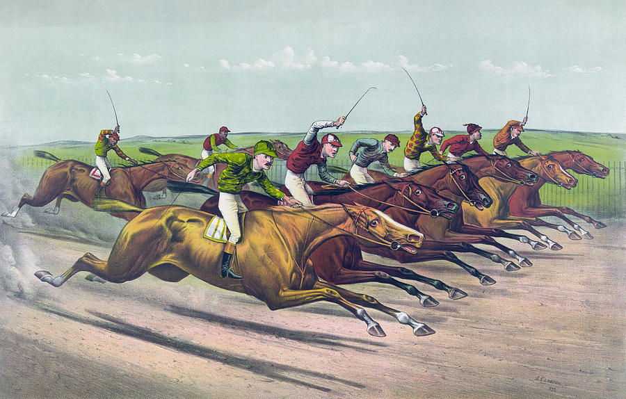 A Head And Head Finish By John Cameron Drawing