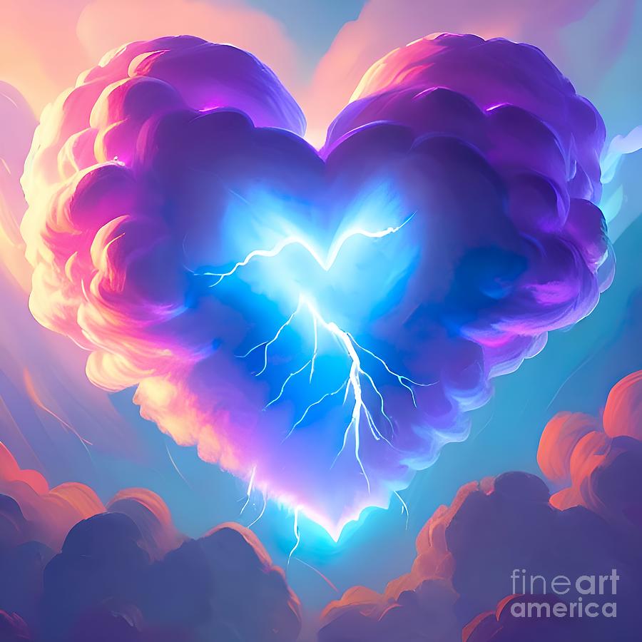 A heart of lightning and clouds romantic image. Digital Art by Rene
