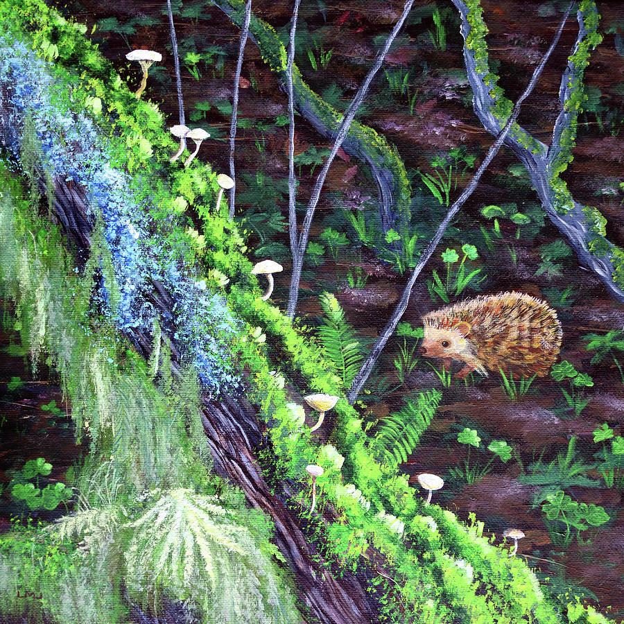 A Hedgehog Wanders Through the Woodland Painting by Laura Iverson