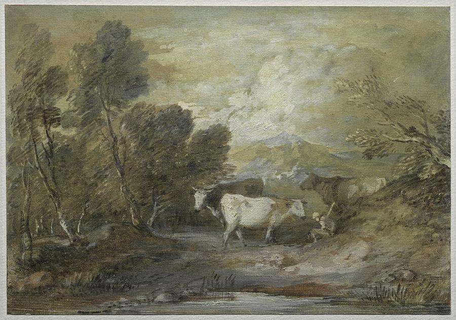 A Herdsman with Three Cows by an Upland Pool mid 1780s Thomas Gainsborough British 1727 to 1788 Painting by MotionAge Designs