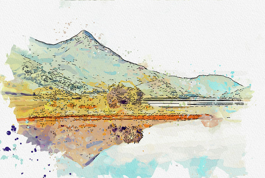 A highland lake in Kurdistan, watercolor, ca 2020 by Ahmet Asar Digital Art by Celestial Images