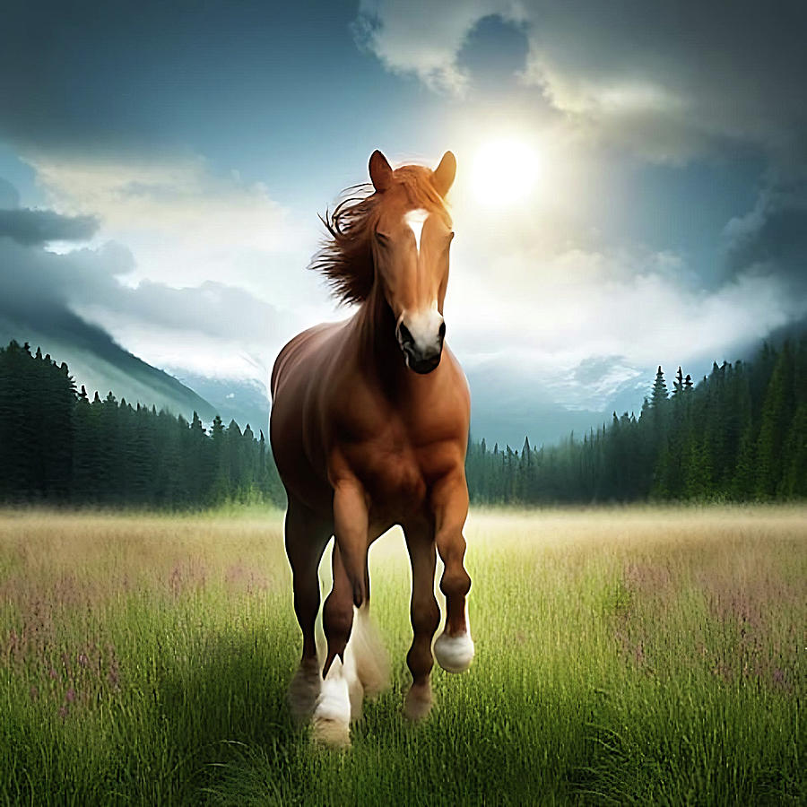 A horse galloping in a field. Digital Art by Luigi Petro - Pixels