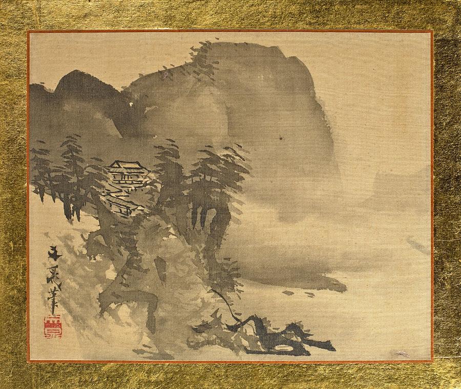 A House on a Cliff with Mountains in the Background 1815 Tani Buncho ...