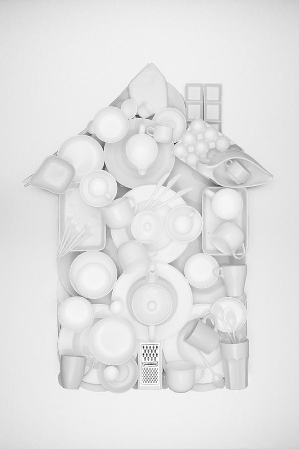 A House Shape Made From Ceramic Crocery Photograph by Microzoa Limited