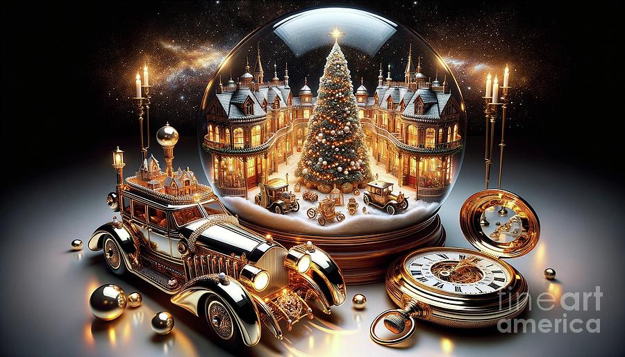 A Hyper-Realistic Glimpse into a Magical Victorian Christmas Village Digital Art by Night 