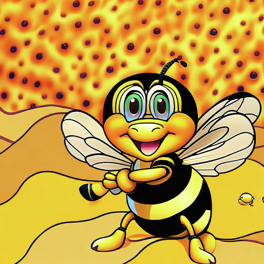 Insects Mixed Media - A.I. Cartoon Bee - River of Honey by Only A Fine Day