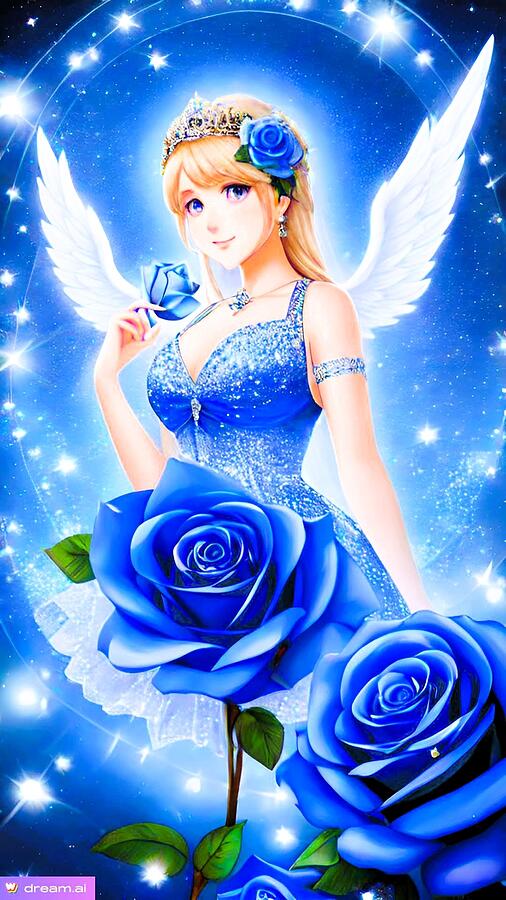 A I Cute Blue Rose Angel  Digital Art by Denise F Fulmer