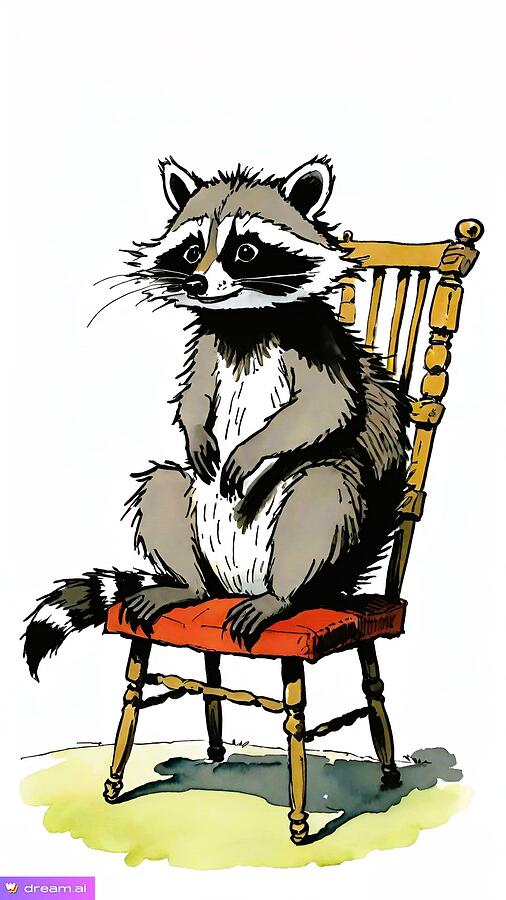 A I Cute Raccoon on a Chair Digital Art by Denise F Fulmer