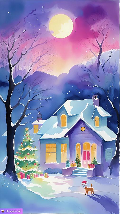 A I It was A Moonlit Night Before Christmas  Digital Art by Denise F Fulmer