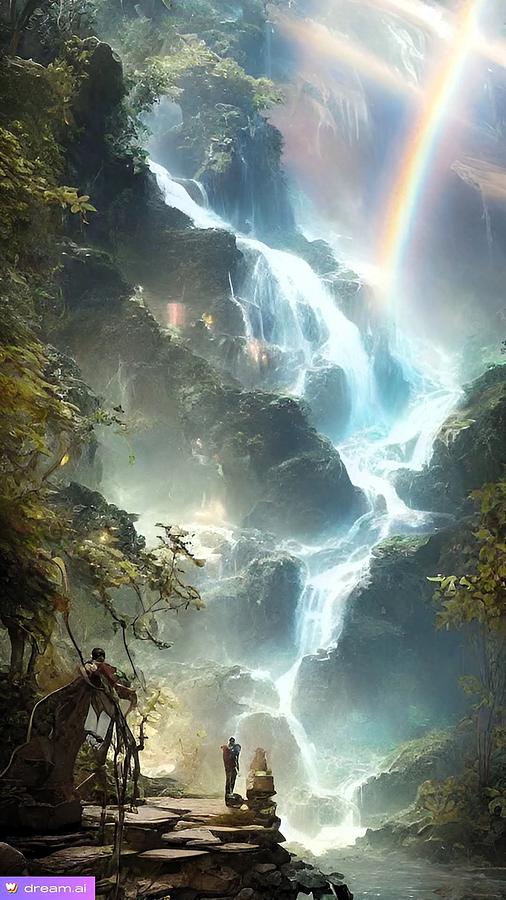 A I Rainbow Waterfall 3 Digital Art by Denise F Fulmer