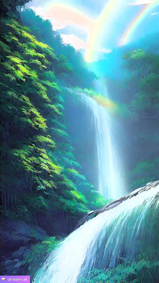 A I Rainbow Waterfall 4 Digital Art by Denise F Fulmer