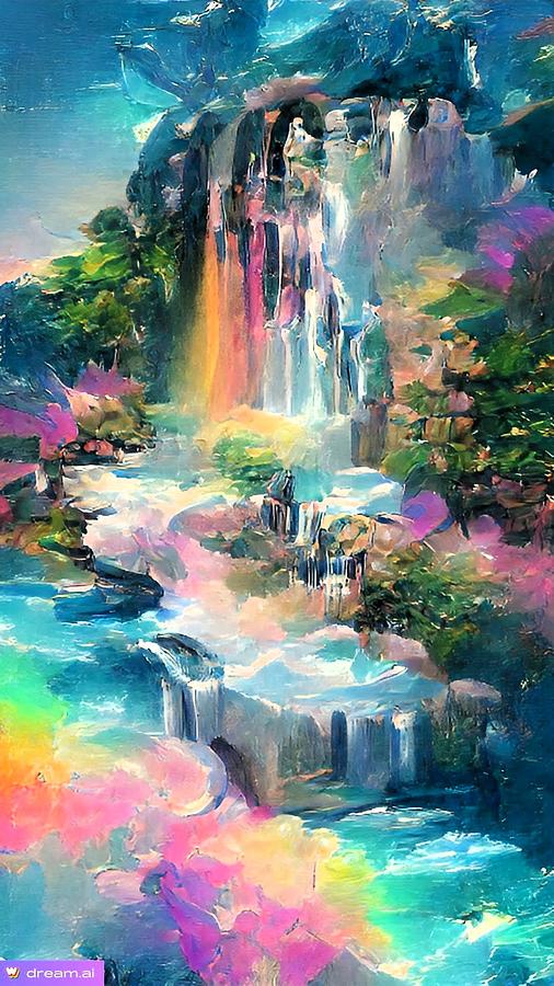 A I Rainbow Waterfall Digital Art by Denise F Fulmer