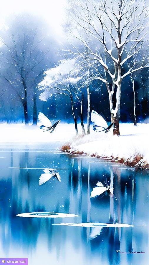A I White Butterflies in the Snow 3 Digital Art by Denise F Fulmer