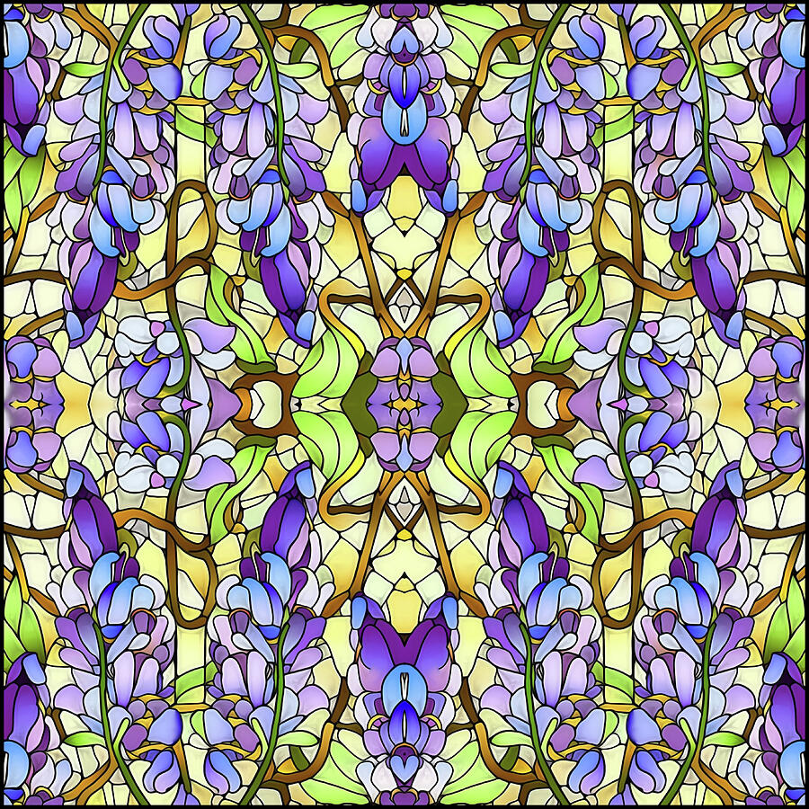 A is for Art-Nouveau Wisteria Faux Stained Glass Panel Mixed Media by Shelli Fitzpatrick