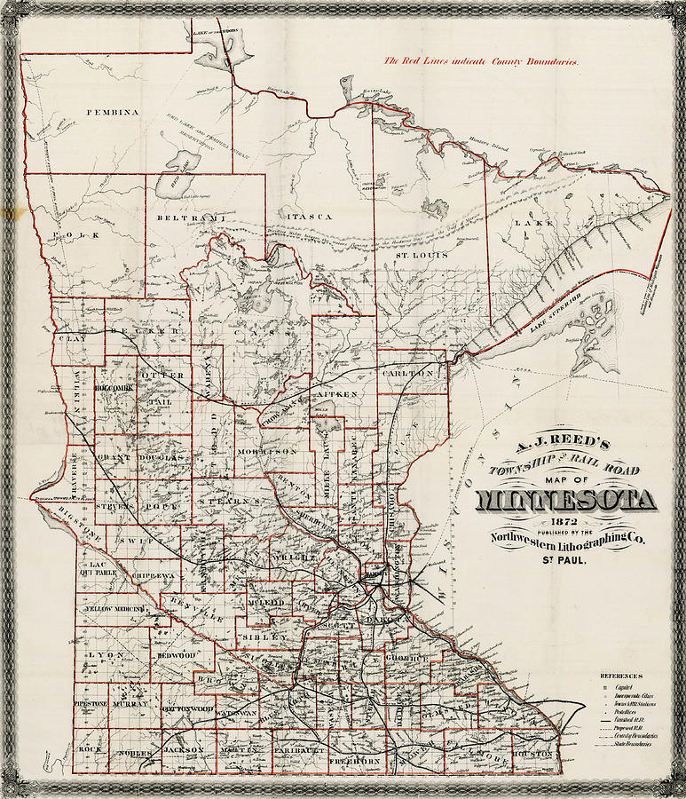 A J Reed s Township and Rail Road Map of Minnesota Published by the ...