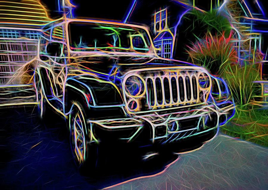 A Jeep in My Driveway Neon Photograph by Bill Swartwout