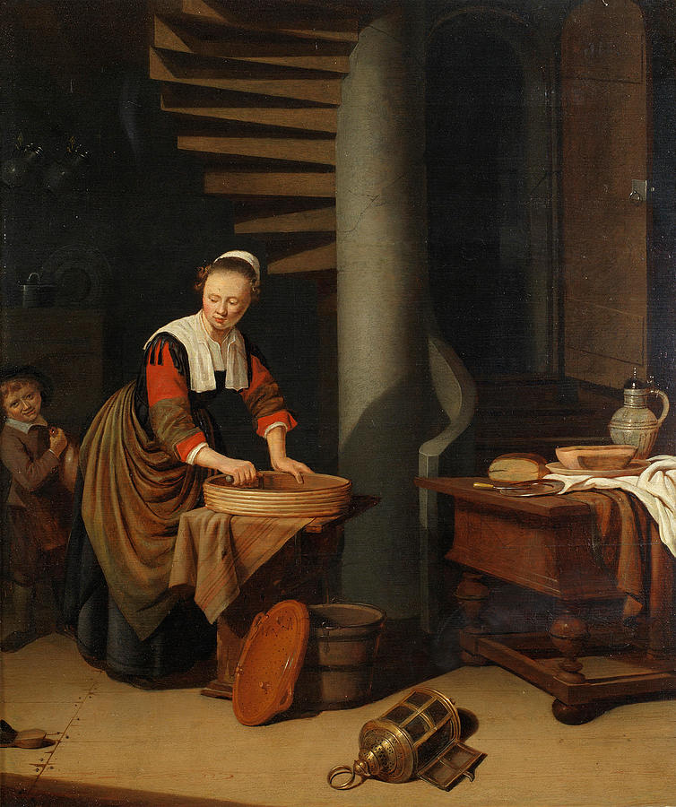A kitchenmaid ironing Painting by Adriaen van Gaesbeeck