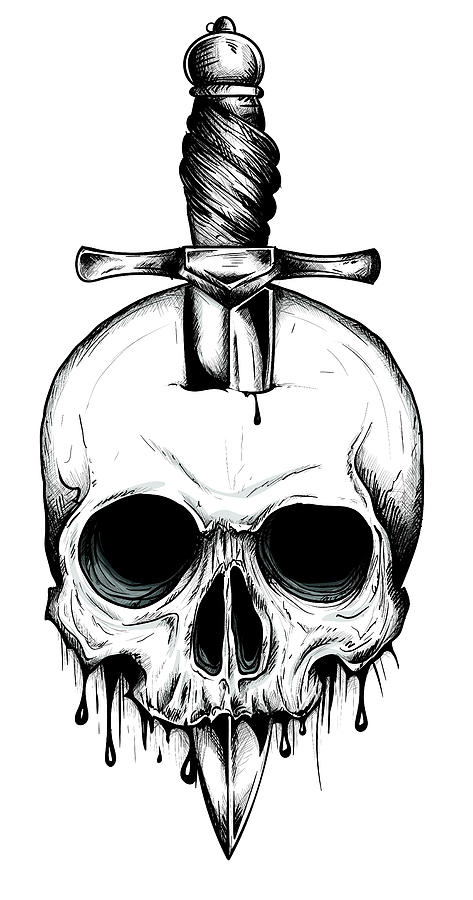Cool Digital Art - A knife through a skull. Simple skull face series. Monoline skull tattoo design vector by Dean Zangirolami