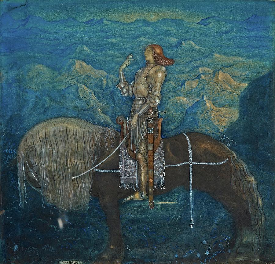 Architecture Painting - A knight rode on  by John Bauer by Celestial Images