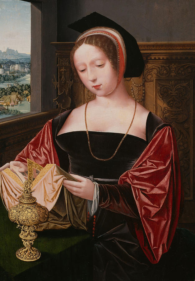 A Lady Reading Painting by Master of the Female Half-Lengths
