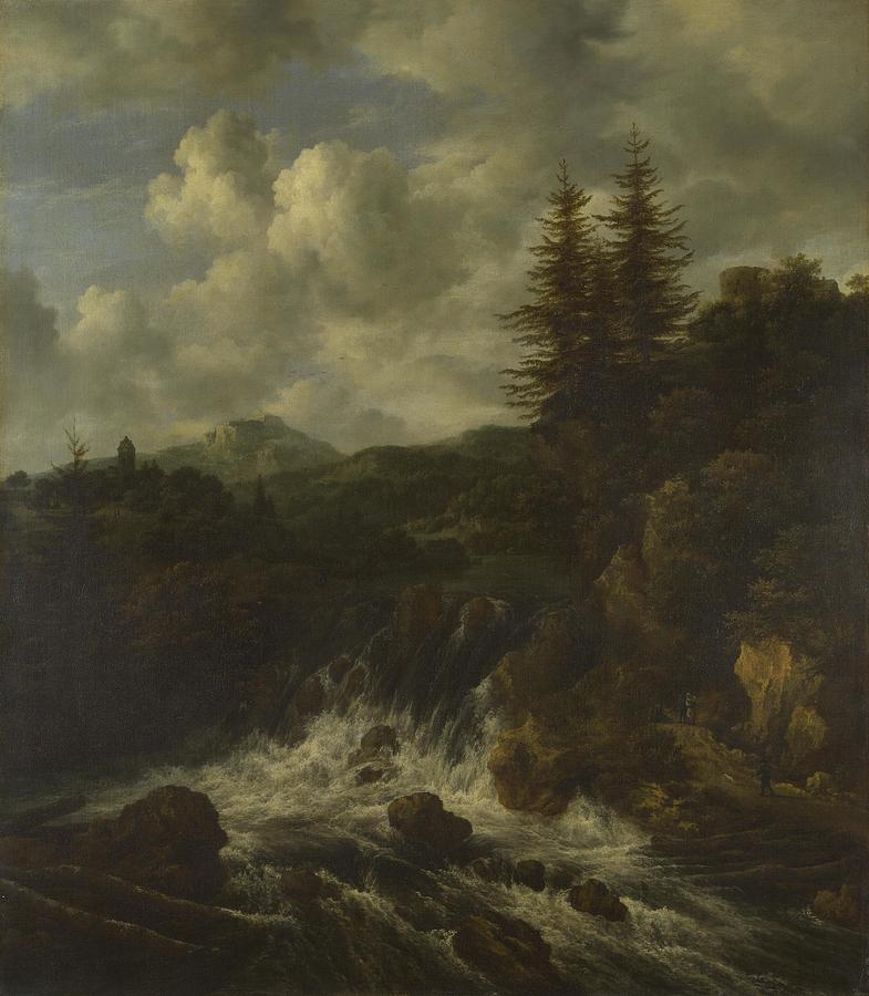 A Landscape with a Waterfall and a Castle on a Hill  Painting by Jacob van Ruisdael
