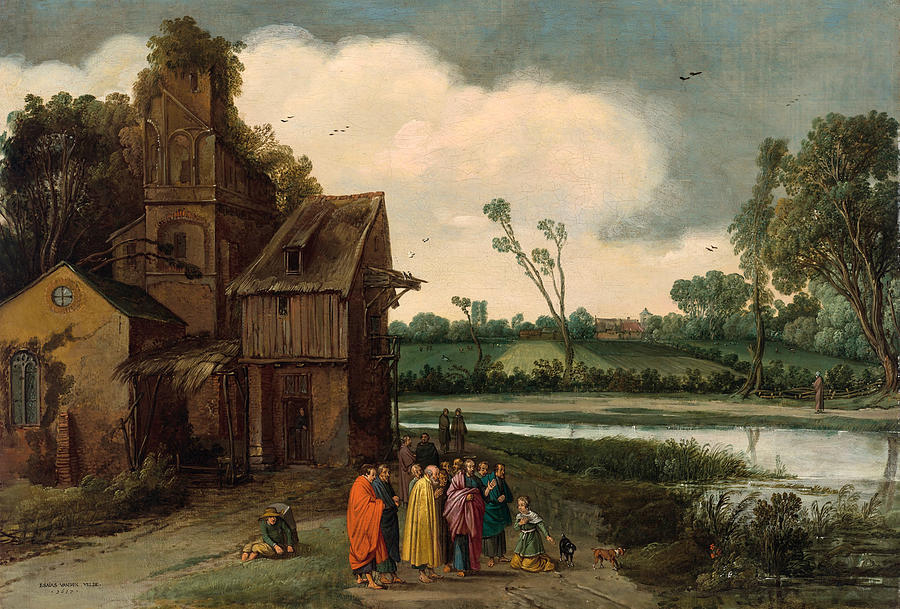 A landscape with Christ and the Canaanite Woman Painting by Esaias van de Velde