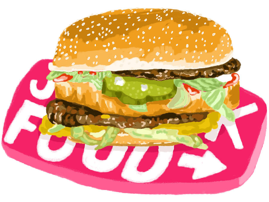 A large hamburger on a junk food sign Drawing by Julie Hendriks