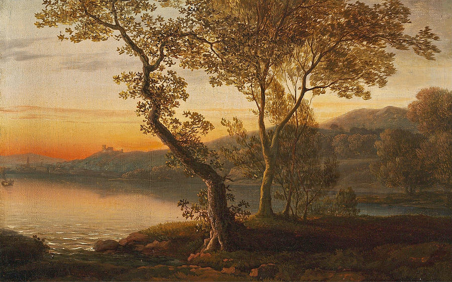 A late evening after sunset. Twilight Painting by Jens Juel