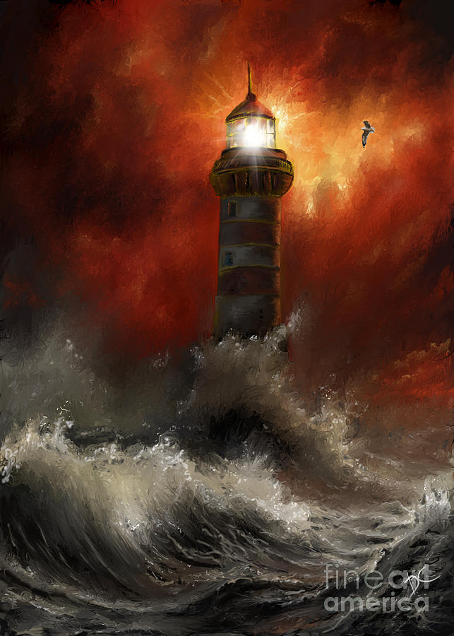 A light house on a stormy night Digital Art by Darren Cannell
