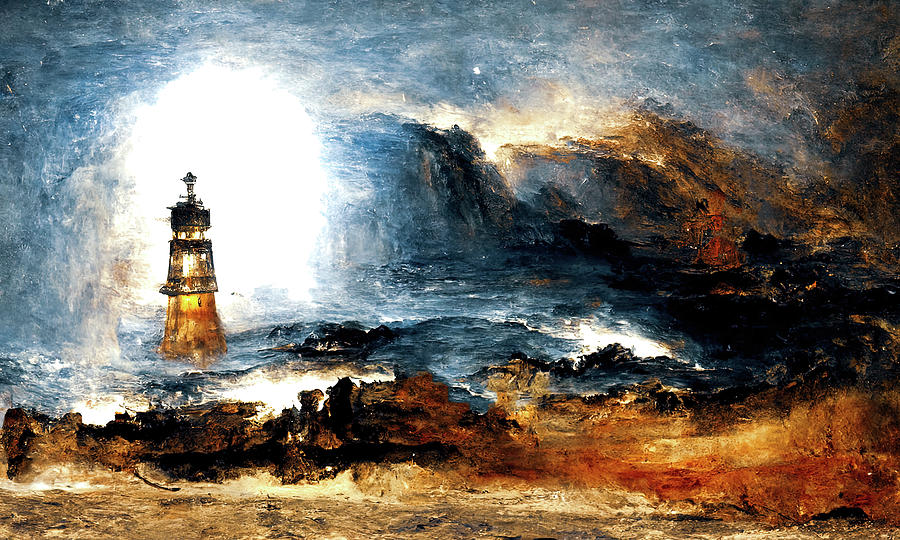 A lighthouse in the storm, 03 Painting by AM FineArtPrints