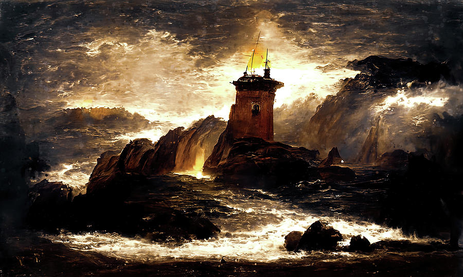 A lighthouse in the storm, 04 Painting by AM FineArtPrints