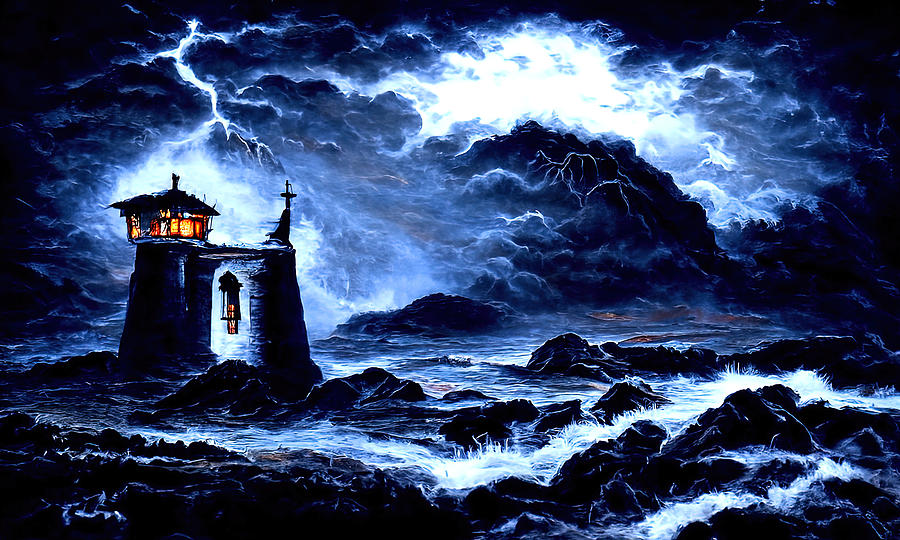 A lighthouse in the storm, 06 Painting by AM FineArtPrints