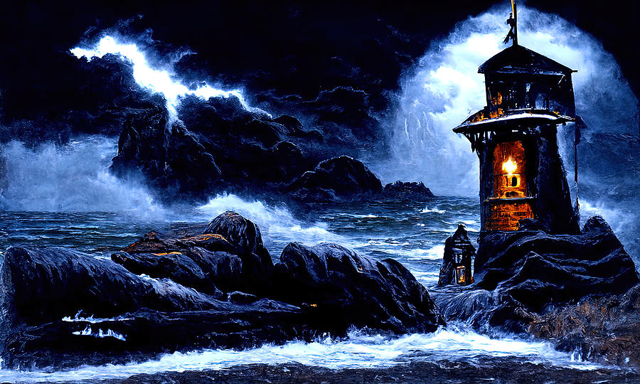 A lighthouse in the storm, 07 Painting by AM FineArtPrints