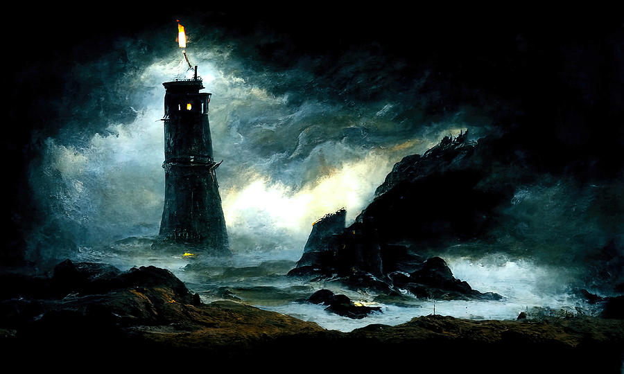 A lighthouse in the storm, 08 Painting by AM FineArtPrints