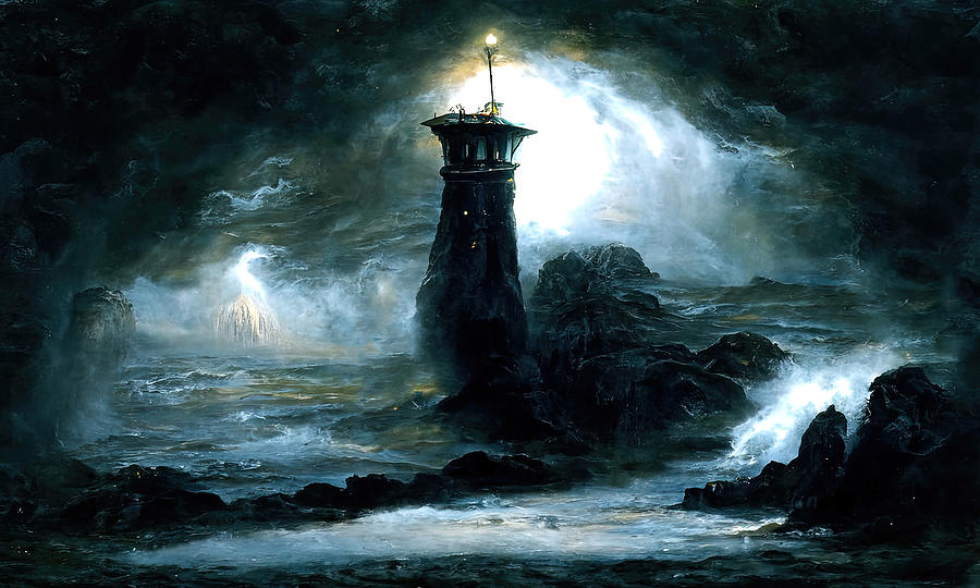 A lighthouse in the storm, 09 Painting by AM FineArtPrints